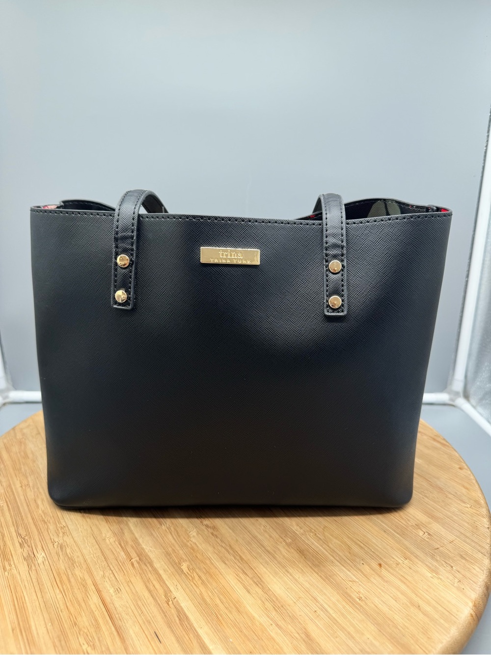 Trina Turk Black Structured‎ Tote Bag Gold Hardware Medium Shoulder Purse